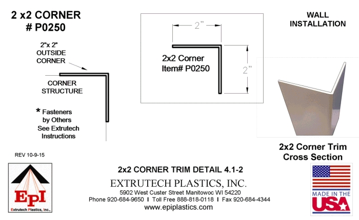 Item P0250 2 X 2 Inch Outside Inside Corner Trim On Extrutech Plastics Inc